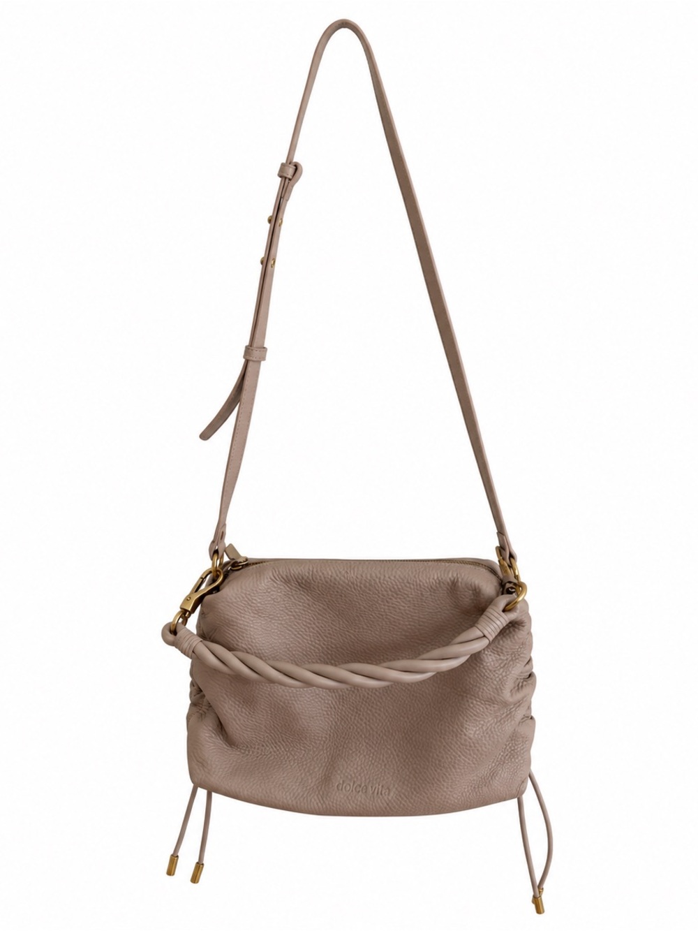 Dolce Vita Beige-Taupe Twisted Handle Leather Shoulder Bag